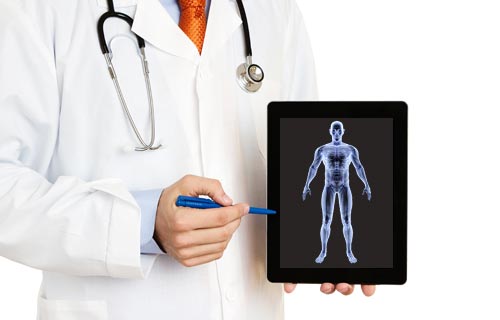 Læge der holder et billede af en menneskekrop